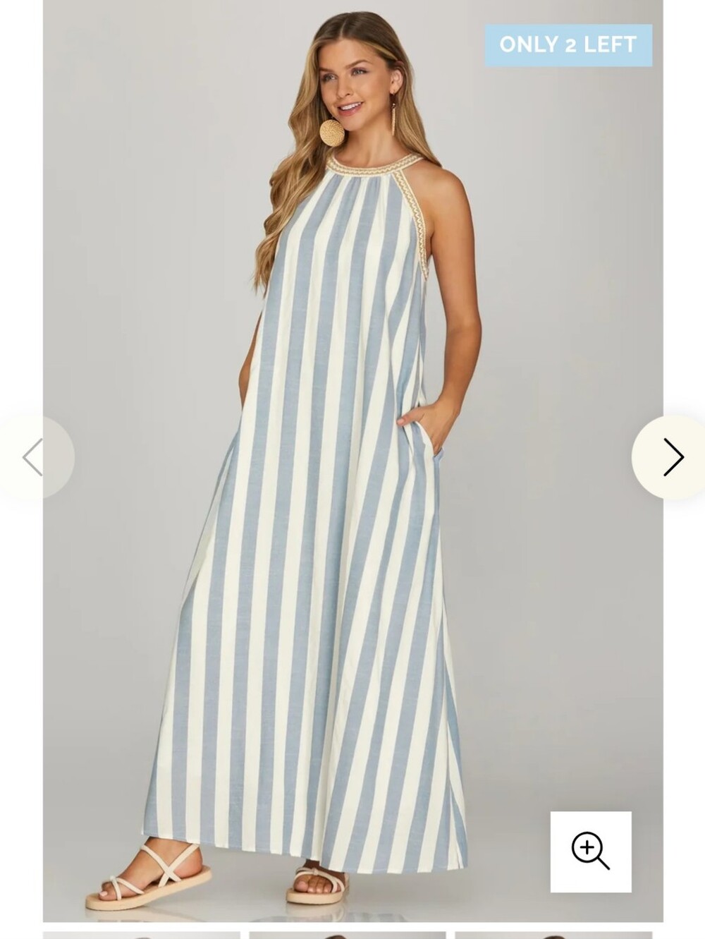 She + Sky Sleeveless Halter Blue and White Striped Maxi Dress - Picture 2 of 8